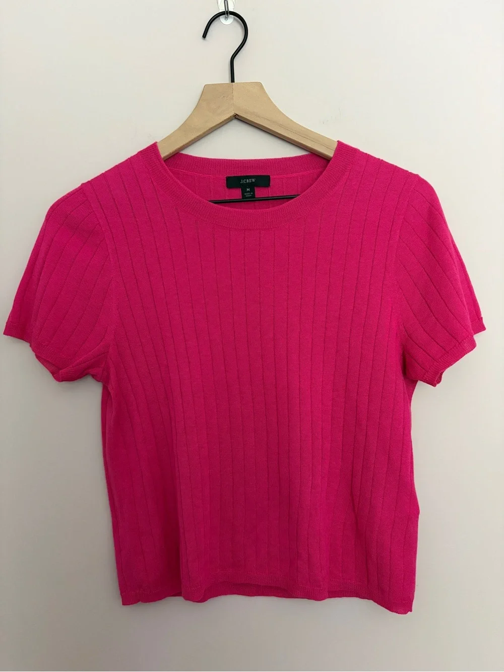 J. Crew Silk Cashmere Blend Wide Ribbed Crewneck Shirt Medium Magenta